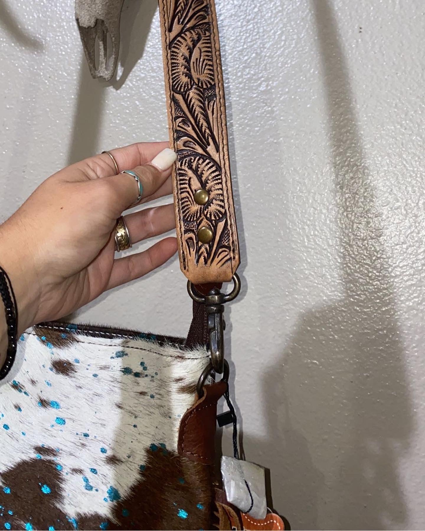 Turquoise Acid Wash Cowhide Crossbody