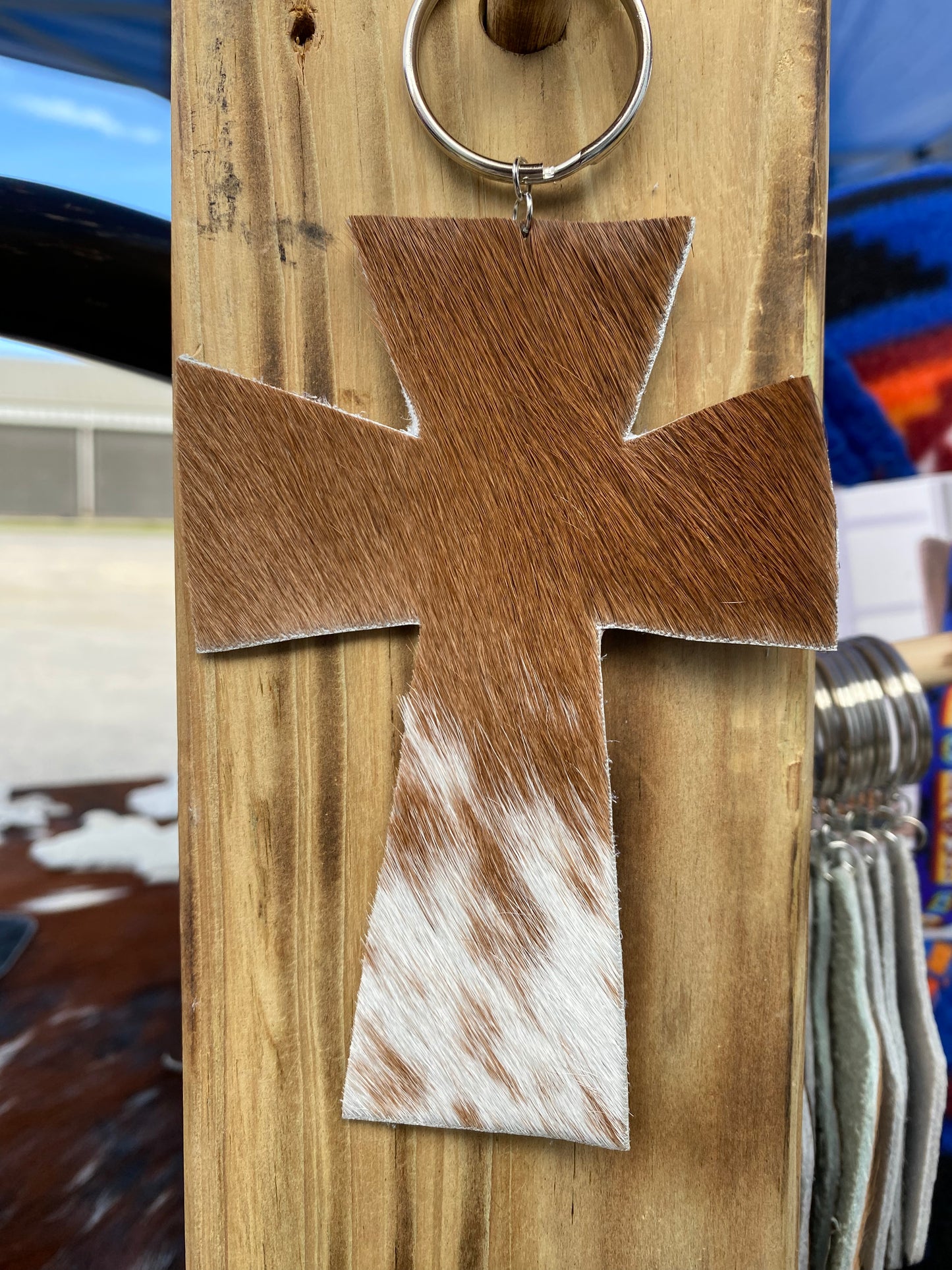 Cowhide cross keychain