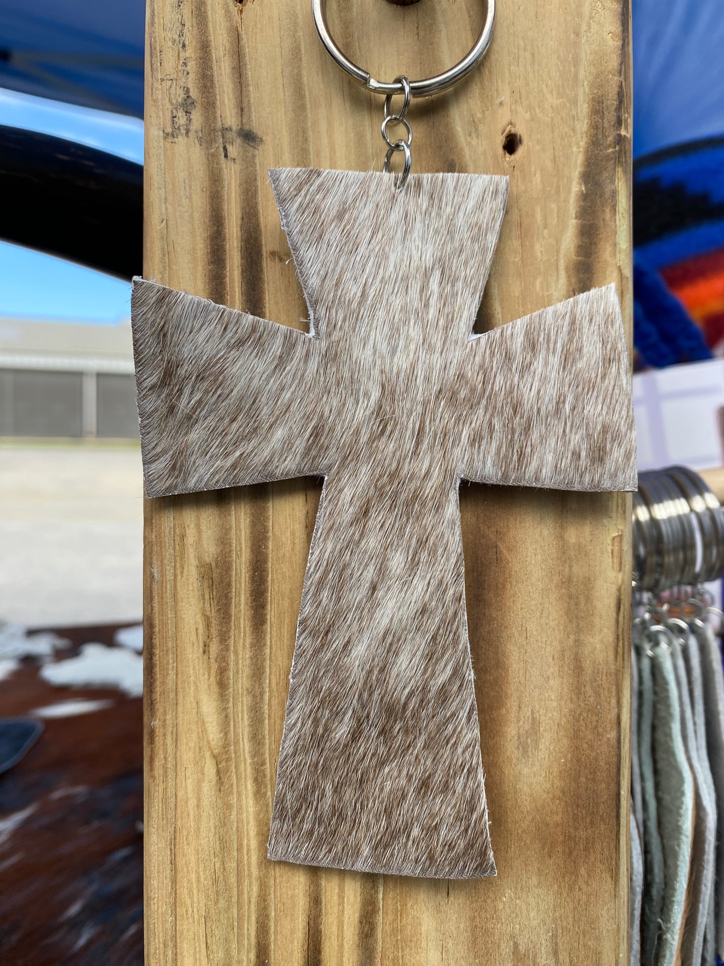Cowhide cross keychain