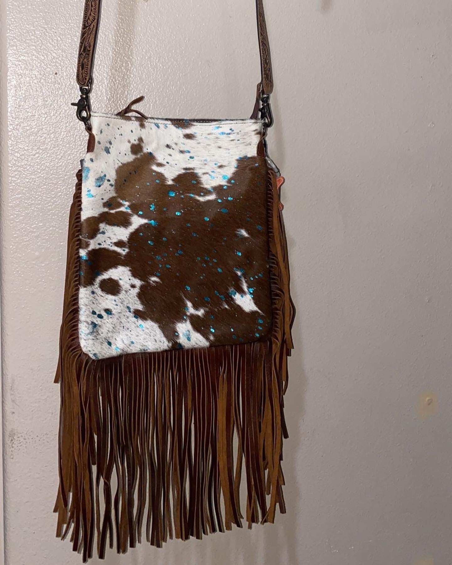 Turquoise Acid Wash Cowhide Crossbody