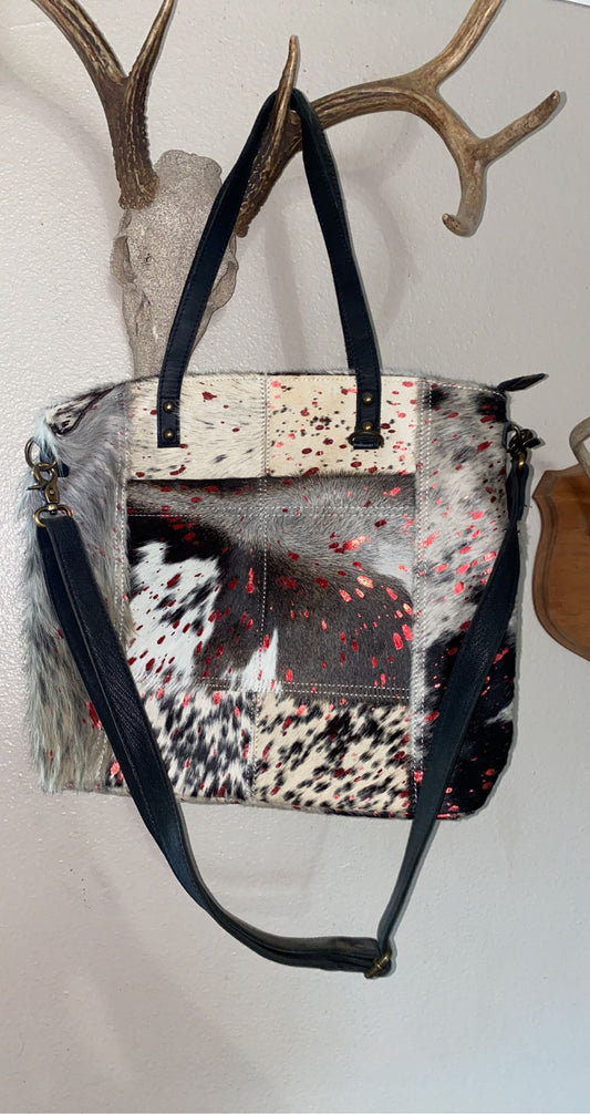 Red acid washed cowhide purse