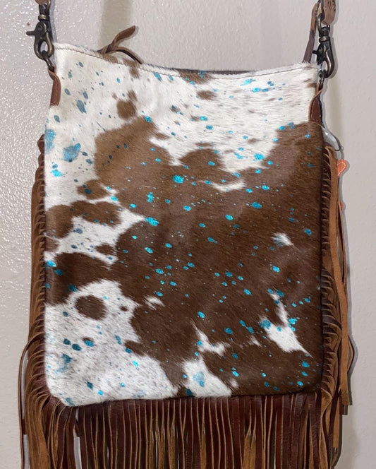 Turquoise Acid Wash Cowhide Crossbody