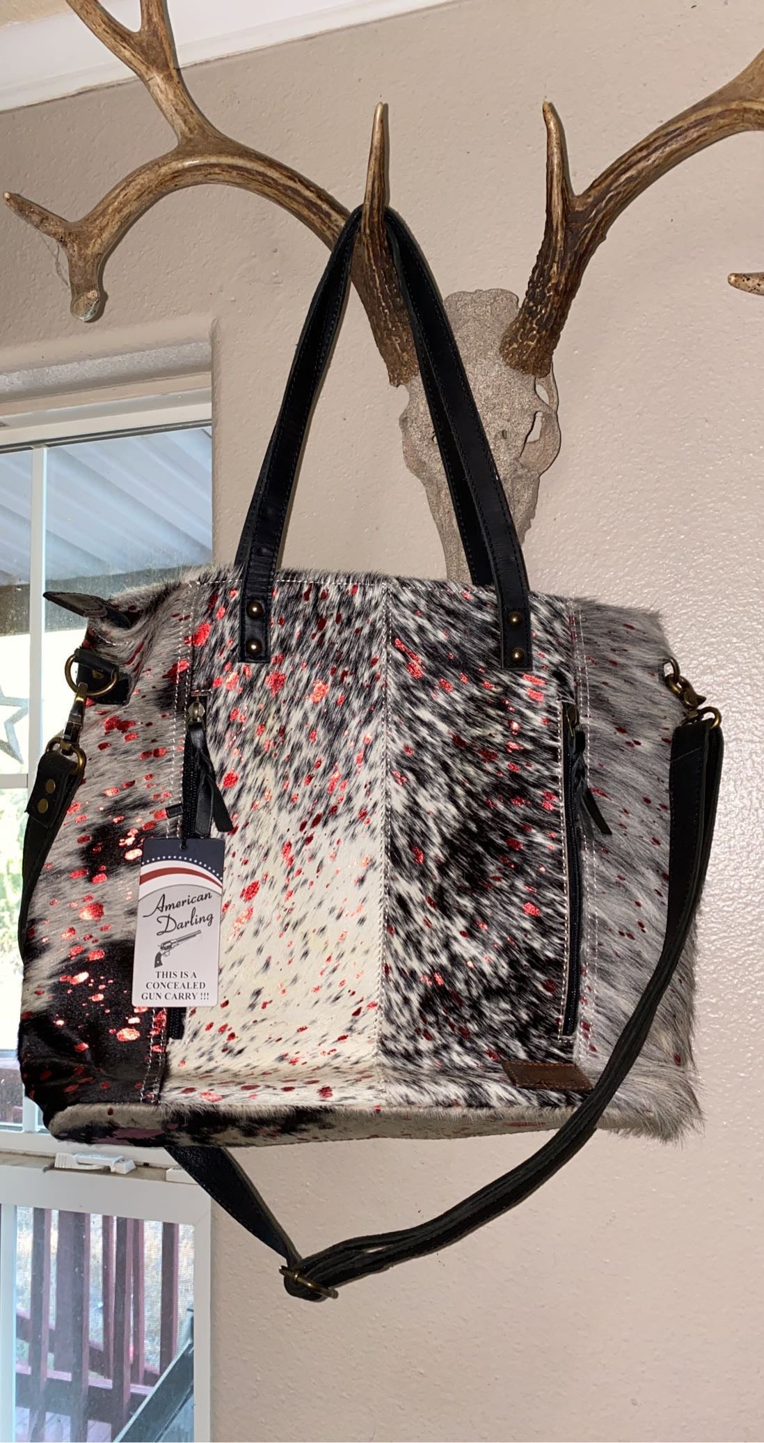 Red acid washed cowhide purse