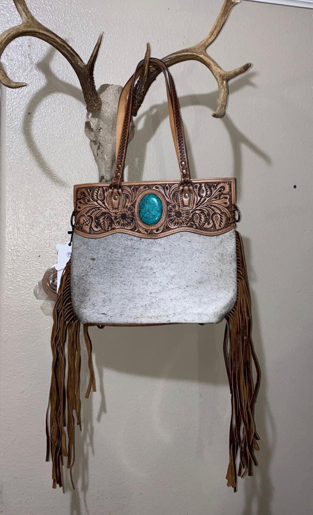 Cowhide Purse w/ turquoise stone